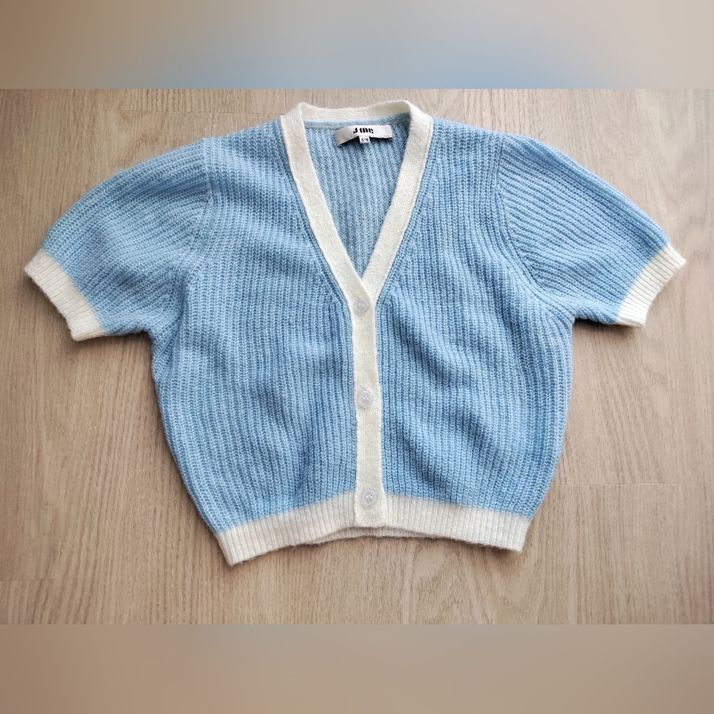J.ING Blue and White Crop Top Cardigan